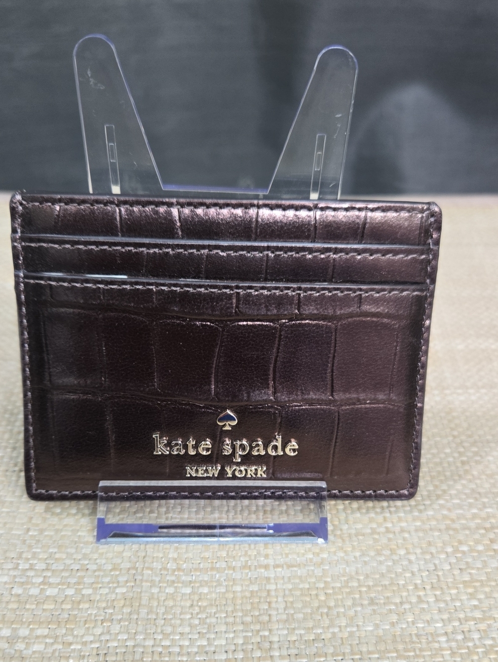 NWOT kate spade metallic brown croc-embossed leather card holder